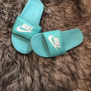 Teal Nike Slides